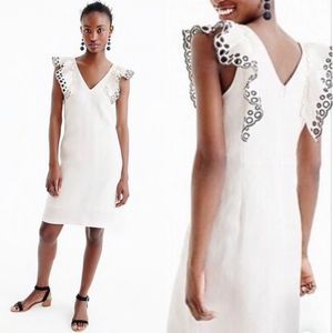 J. Crew White Eyelet Flutter-Sleeve V-Neck Dress